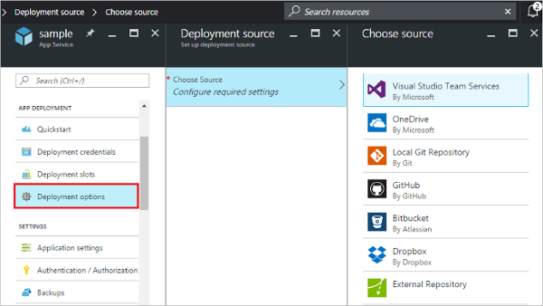 Screenshot setting Continuous Deployment di Azure App Service